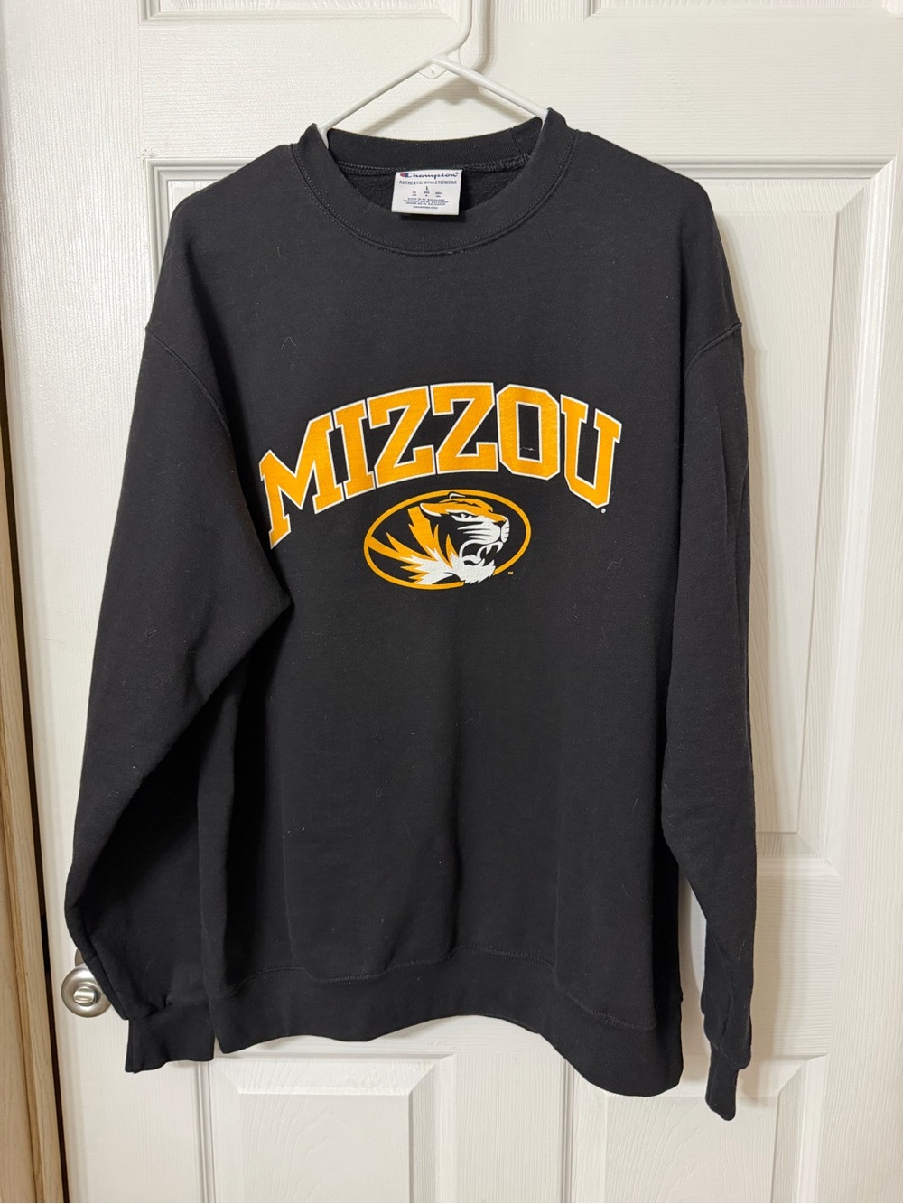 Champion Black Crewneck Sweatshirt with Gold Lettering and Tiger Logo